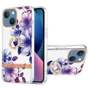 For iPhone 13 mini Ring IMD Flowers TPU Phone Case (Purple Begonia)