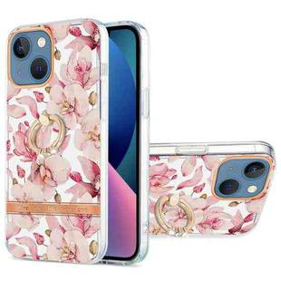 For iPhone 13 mini Ring IMD Flowers TPU Phone Case (Pink Gardenia)