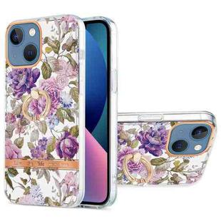 For iPhone 13 mini Ring IMD Flowers TPU Phone Case (Purple Peony)