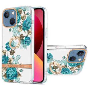 For iPhone 13 Ring IMD Flowers TPU Phone Case(Blue Rose)