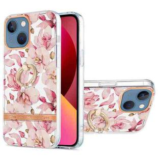 For iPhone 13 Ring IMD Flowers TPU Phone Case(Pink Gardenia)