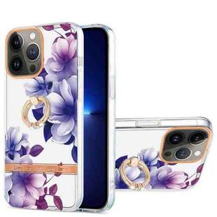 For iPhone 13 Pro Max Ring IMD Flowers TPU Phone Case (Purple Begonia)