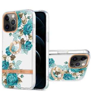 For iPhone 12 Pro Max Ring IMD Flowers TPU Phone Case(Blue Rose)
