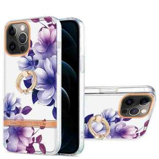 For iPhone 12 Pro Max Ring IMD Flowers TPU Phone Case(Purple Begonia)