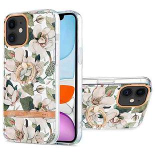 For iPhone 11 Ring IMD Flowers TPU Phone Case (Green Gardenia)