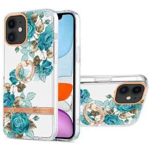For iPhone 11 Ring IMD Flowers TPU Phone Case (Blue Rose)