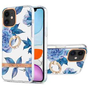 For iPhone 11 Ring IMD Flowers TPU Phone Case (Blue Peony)
