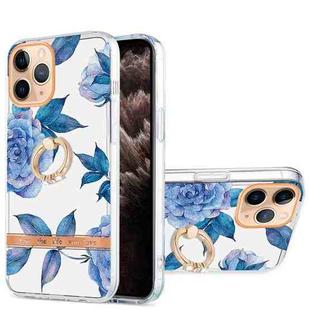 For iPhone 11 Pro Max Ring IMD Flowers TPU Phone Case (Blue Peony)