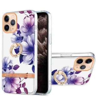 For iPhone 11 Pro Max Ring IMD Flowers TPU Phone Case (Purple Begonia)