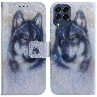 For Samsung Galaxy M33 5G Coloured Drawing Leather Phone Case(White Wolf)