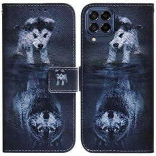 For Samsung Galaxy M33 5G Coloured Drawing Leather Phone Case(Wolf and Dog)