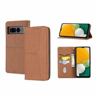 For Google Pixel 7 Pro Woven Texture Stitching Magnetic PU Leather Phone Case(Brown)