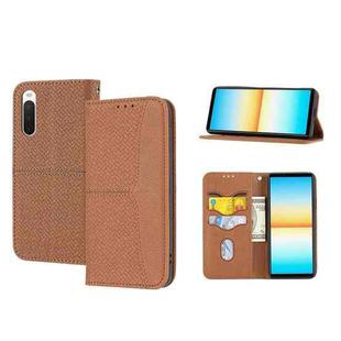 For Sony Xperia 10 IV Woven Texture Stitching Magnetic PU Leather Phone Case(Brown)