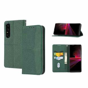 For Sony Xperia 1 IV Woven Texture Stitching Magnetic PU Leather Phone Case(Green)