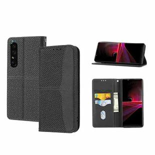 For Sony Xperia 1 IV Woven Texture Stitching Magnetic PU Leather Phone Case(Black)