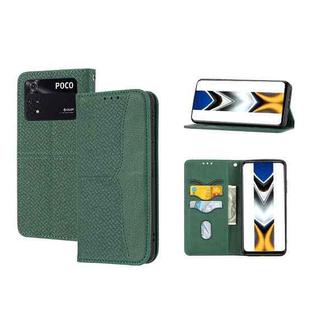 For Xiaomi Poco M4 Pro Woven Texture Stitching Magnetic PU Leather Phone Case(Green)