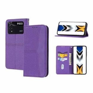 For Xiaomi Poco M4 Pro Woven Texture Stitching Magnetic PU Leather Phone Case(Purple)