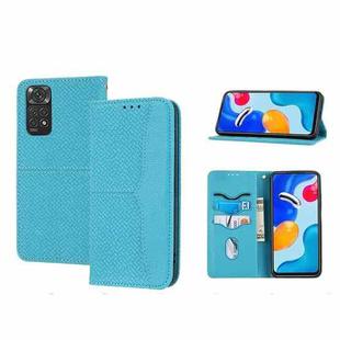 For Xiaomi Redmi Note 11E Woven Texture Stitching Magnetic PU Leather Phone Case(Blue)