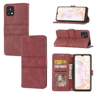 For vivo Y52s Embossed Striped Magnetic Buckle Horizontal Flip Phone Leather Case(Red)