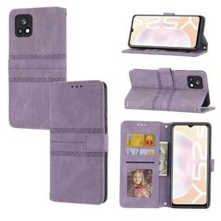 For vivo Y52s Embossed Striped Magnetic Buckle Horizontal Flip Phone Leather Case(Purple)