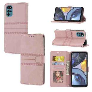 For Motorola Moto G22 Embossed Striped Magnetic Buckle Horizontal Flip Phone Leather Case(Pink)