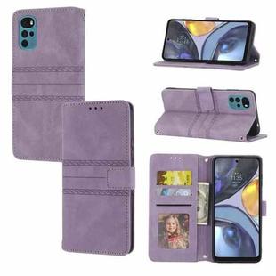 For Motorola Moto G22 Embossed Striped Magnetic Buckle Horizontal Flip Phone Leather Case(Purple)