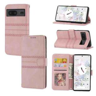 For Google Pixel 7 Embossed Striped Magnetic Buckle Horizontal Flip Phone Leather Case(Pink)