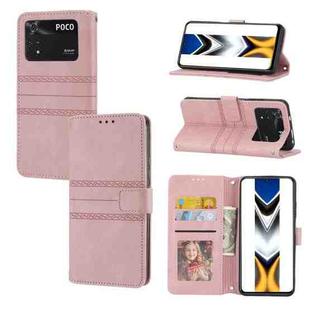 For Xiaomi Poco M4 Pro Embossed Striped Magnetic Buckle Horizontal Flip Phone Leather Case(Pink)