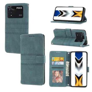 For Xiaomi Poco M4 Pro Embossed Striped Magnetic Buckle Horizontal Flip Phone Leather Case(Green)