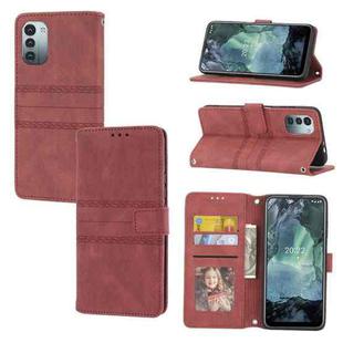 For Nokia G21 / G11 Embossed Striped Magnetic Buckle Horizontal Flip Phone Leather Case(Red)