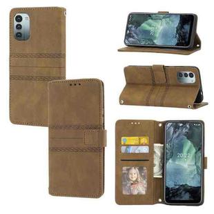 For Nokia G21 / G11 Embossed Striped Magnetic Buckle Horizontal Flip Phone Leather Case(Brown)