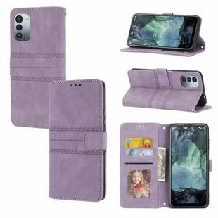For Nokia G21 / G11 Embossed Striped Magnetic Buckle Horizontal Flip Phone Leather Case(Purple)
