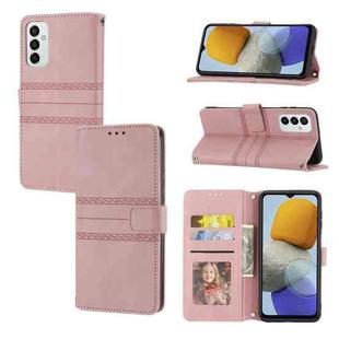 For Samsung Galaxy M23 / F23 5G Japanese Version Embossed Striped Magnetic Buckle Horizontal Flip Phone Leather Case(Pink)