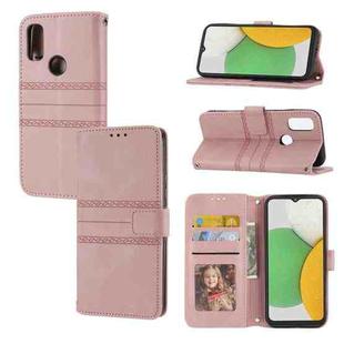 For Kyocera Android One S9 / Digno Sanga Edition Embossed Striped Magnetic Buckle Horizontal Flip Phone Leather Case(Pink)