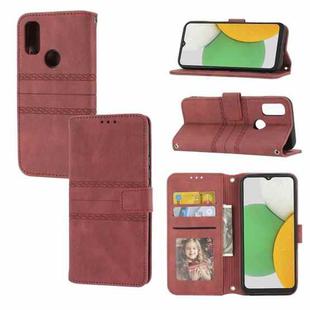 For Kyocera Android One S9 / Digno Sanga Edition Embossed Striped Magnetic Buckle Horizontal Flip Phone Leather Case(Red)