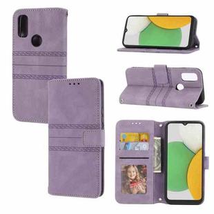 For Kyocera Android One S9 / Digno Sanga Edition Embossed Striped Magnetic Buckle Horizontal Flip Phone Leather Case(Purple)