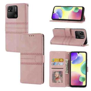 For Xiaomi Redmi 10A Embossed Striped Magnetic Buckle Horizontal Flip Phone Leather Case(Pink)