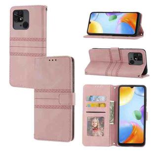 For Xiaomi Redmi 10C 4G Global Embossed Striped Magnetic Buckle Horizontal Flip Phone Leather Case(Pink)