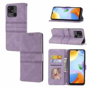 For Xiaomi Redmi 10C 4G Global Embossed Striped Magnetic Buckle Horizontal Flip Phone Leather Case(Purple)