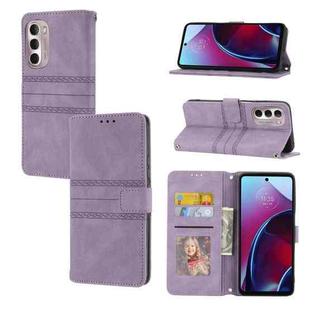 For Motorola Moto G Stylus 5G 2022 Embossed Striped Magnetic Buckle Horizontal Flip Phone Leather Case(Purple)