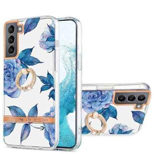 For Samsung Galaxy S22 5G Ring IMD Flowers TPU Phone Case(Blue Peony)