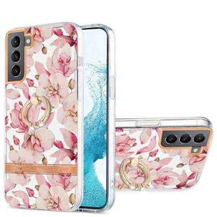 For Samsung Galaxy S22+ 5G Ring IMD Flowers TPU Phone Case(Pink Gardenia)