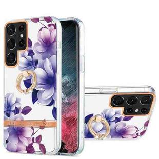 For Samsung Galaxy S22 Ultra 5G Ring IMD Flowers TPU Phone Case(Purple Begonia)