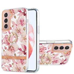 For Samsung Galaxy S21 5G Ring IMD Flowers TPU Phone Case(Pink Gardenia)