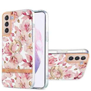 For Samsung Galaxy S21+ 5G Ring IMD Flowers TPU Phone Case(Pink Gardenia)