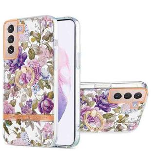 For Samsung Galaxy S21+ 5G Ring IMD Flowers TPU Phone Case(Purple Peony)