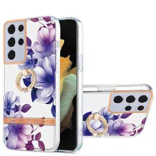 For Samsung Galaxy S21 Ultra 5G Ring IMD Flowers TPU Phone Case(Purple Begonia)