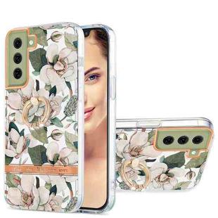 For Samsung Galaxy S21 FE 5G Ring IMD Flowers TPU Phone Case(Green Gardenia)