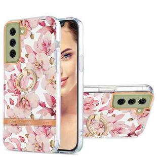 For Samsung Galaxy S21 FE 5G Ring IMD Flowers TPU Phone Case(Pink Gardenia)