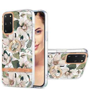For Samsung Galaxy S20+ Ring IMD Flowers TPU Phone Case(Green Gardenia)